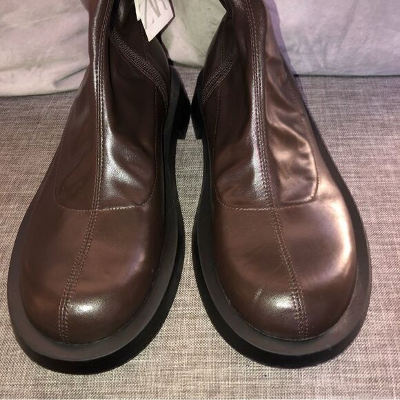 Zara Over The Knee Brown Flat Boots Size 7.5 - Picture 7 of 9